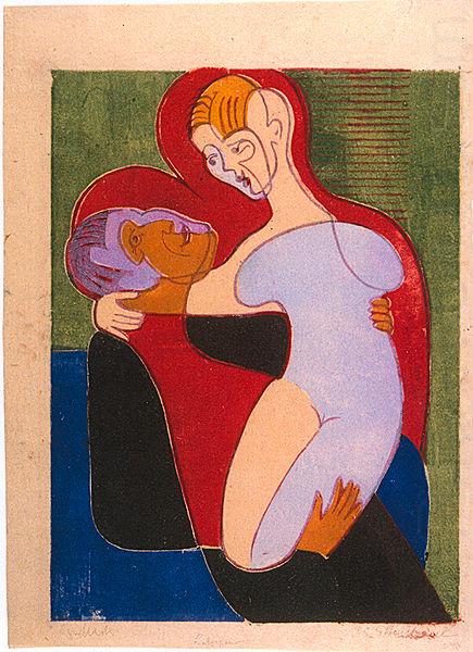 Ernst Ludwig Kirchner Lovers (The Hembusses)- colour-woodcut oil painting picture